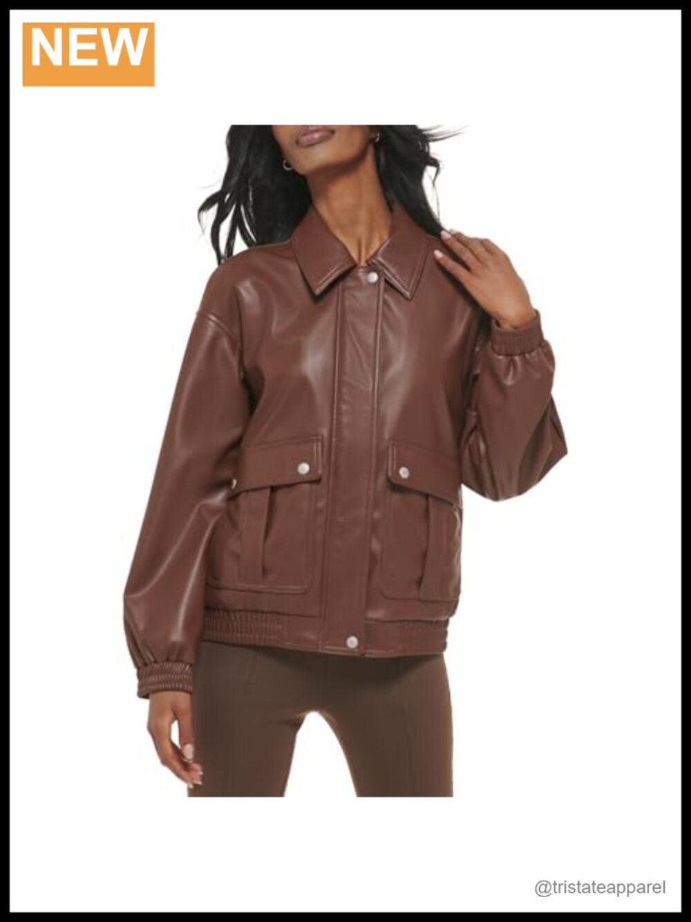 Faux Leather Lightweight Dad Bomber Jacket, Relaxed Fit, Zip & Snap Closure,